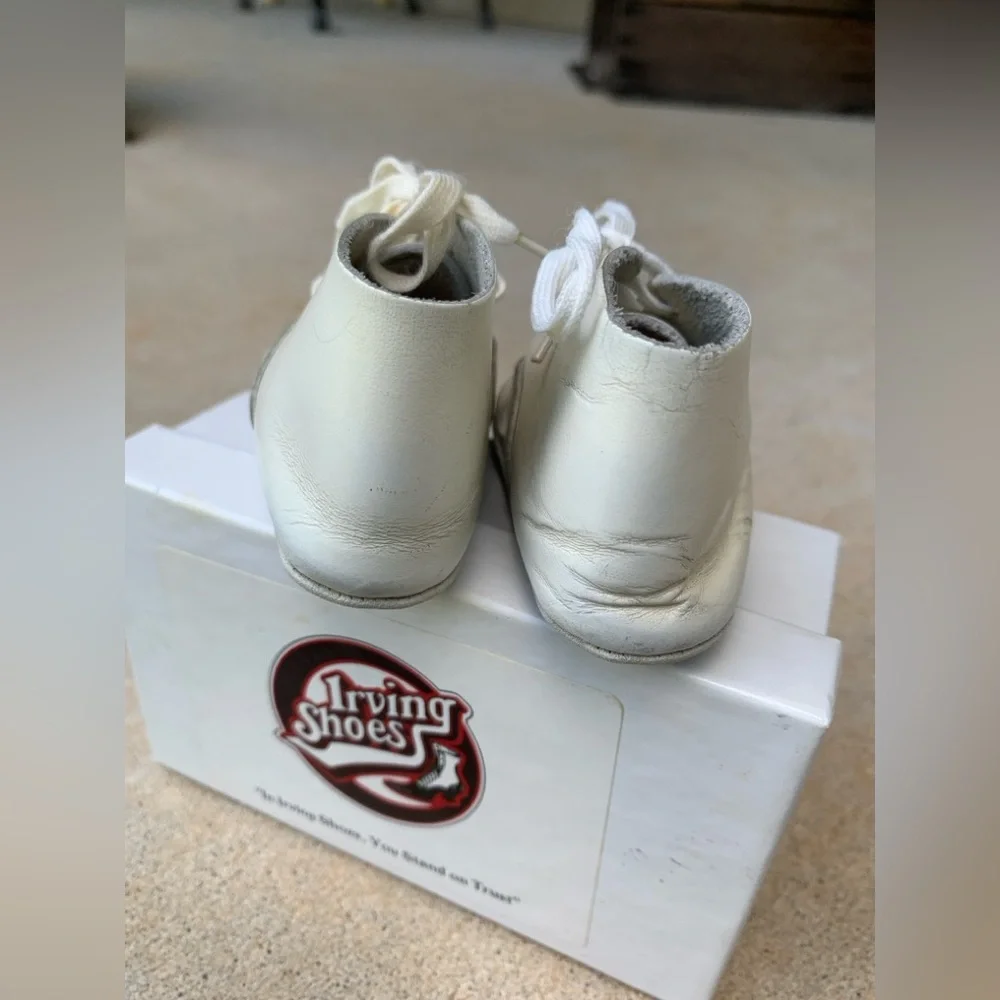 Pair of Vintage White Leather Baby Shoes Irving Shoe Store